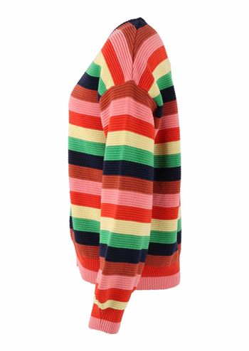 Fin farverig stribet sweater med 3D hæklet effekt fra Danefæ